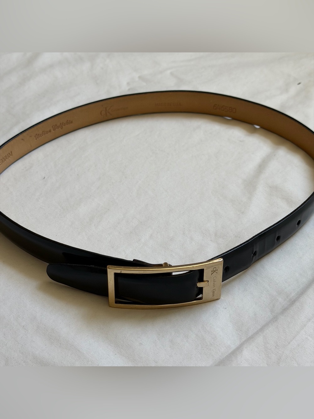 Calvin Klein Italian Leather Belt Gold Buckle